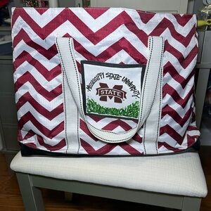 Stylish Red and White Chevron Tote Bag